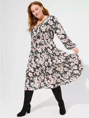 NWT Torrid Midi Swiss Dot Pleat Long Sleeve Dress Size 4X